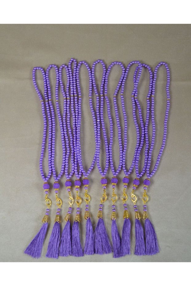 Vavlı 99 Pearl Prayer Beads – Colorful Beaded Prayer Beads with Stylish Tassels 10 Pieces Purple