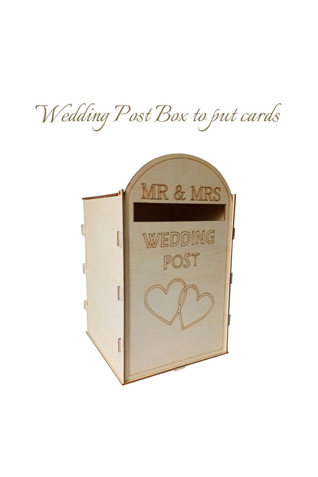M 1pcs DIY Wooden Wedding Mailbox Post Box with Lock Rustic Hollow Gift Card Holder for Reception We