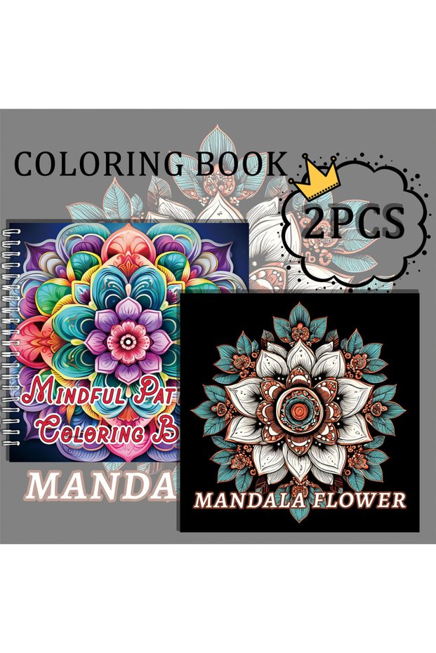 TZ069 2pcs Art Coloring Book 24 Page Mandala Flowers Adult Picture Book SIMPLE BOLD Relieve Stress K