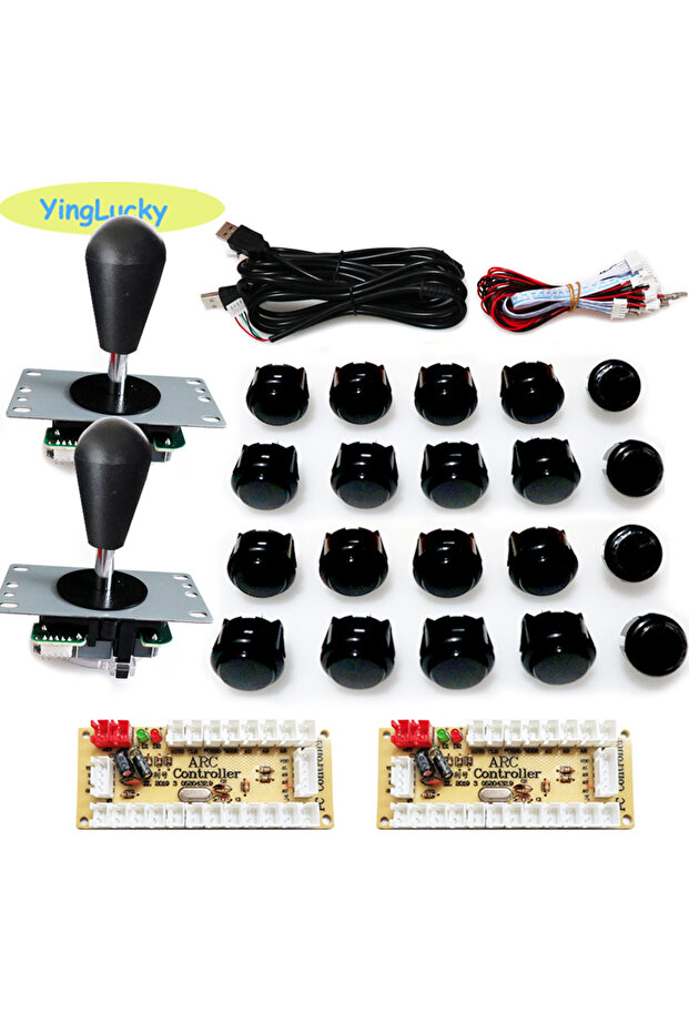 2 player--all black 2 Player Arcade Zero Delay Kit USB Encoder for PC Raspberry Pi SANWA Push Button - 1