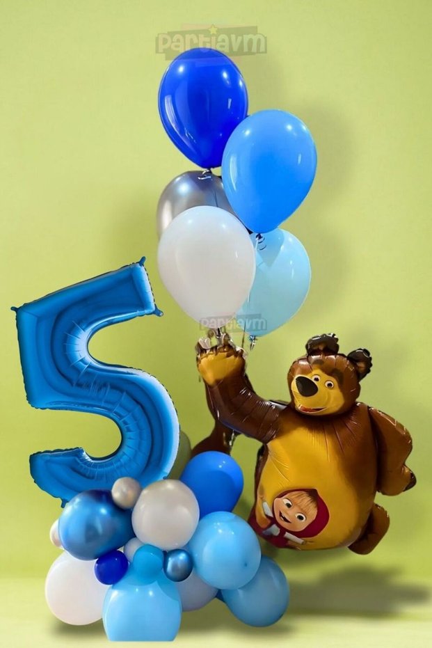 5 Year Old Masha and the Bear Blue Number Balloon Set Masha and the Bear Themed Birthday Balloon Set