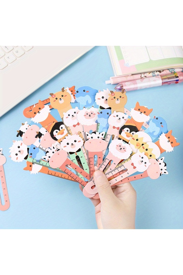 50pcs 50Pcs/pack Cartoon Animal Bookmark Cute Bear Kitten Student Ruler Bookmark Students Supplies,p