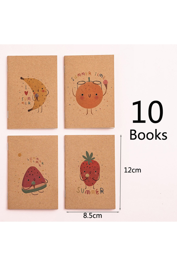10 كتب فواكه، عبوة من 10 دفاتر ملاحظات صغيرة ريترو، 16 ورقة، مجلات جيبية برسومات كرتونية فضائية للفواكه