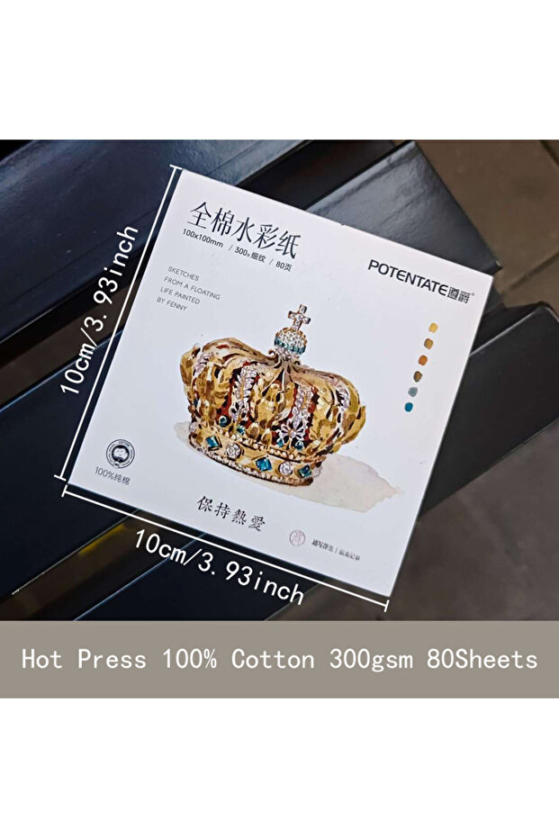 10X10Cm Hot Press Potentate Watercolor Paper 100% Cotton 300g 80Sheets Square Water Color Paper Note
