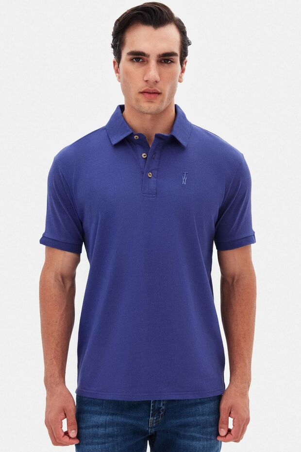 Slim Fit Purple Pique Textured Polo T-Shirt