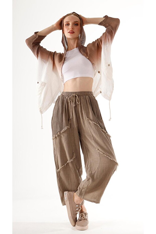 Cepler Fileli Keten Pantolon - 1