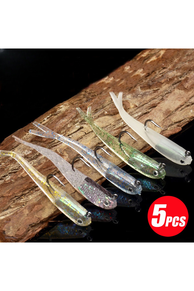 5pcs mix color 5pcs Silicone Fishing Lures Soft Artificial Bait with Hooks for Saltwater and Freshwa