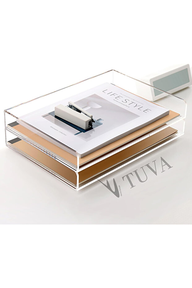 Tuva Two Layers Shelf Horizontal Form Simple Modern Magazine Book File Tabletop Organizer Organizer (30X25Cm)