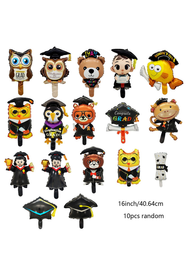 Other No pole 10pcs random graduation mini aluminum film balloons for decoration such as indoor and
