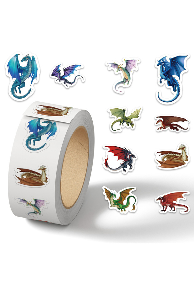 500PCS 500pcs Cartoon Western Dragon Animal Roll Stickers Cute Toy Game Sticker DIY Gift Sealing Lab