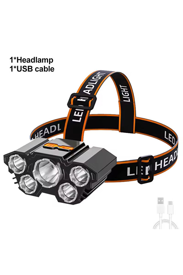 TD-6532 مصباح أمامي صغير تكتيكي قابل لإعادة الشحن عبر USB مصباح يدوي عالي الطاقة LED قوي ذاتي