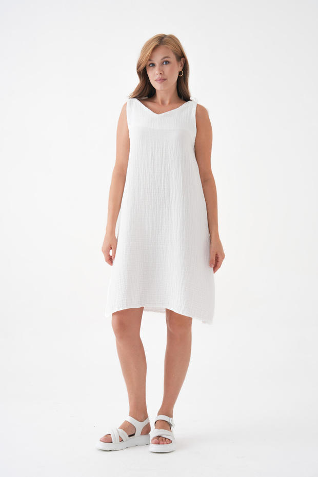100% Cotton Muslin Fabric Rope Strap Dress Mg-20251