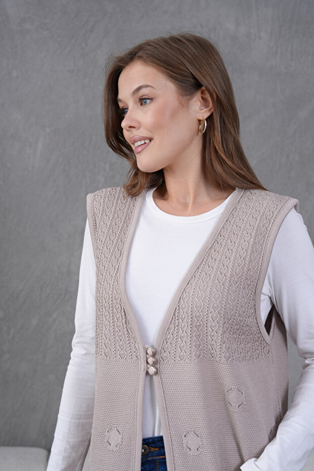 Triko Ajurlu Merserize Yelek - 7