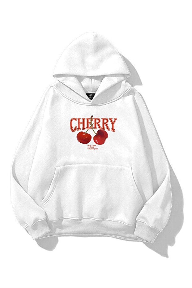 سويت شيرت نسائي من Have a Nice Weekend Cherry باللون الأبيض