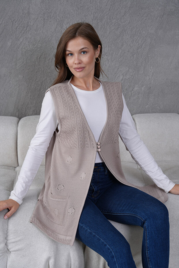 Triko Ajurlu Merserize Yelek - 4