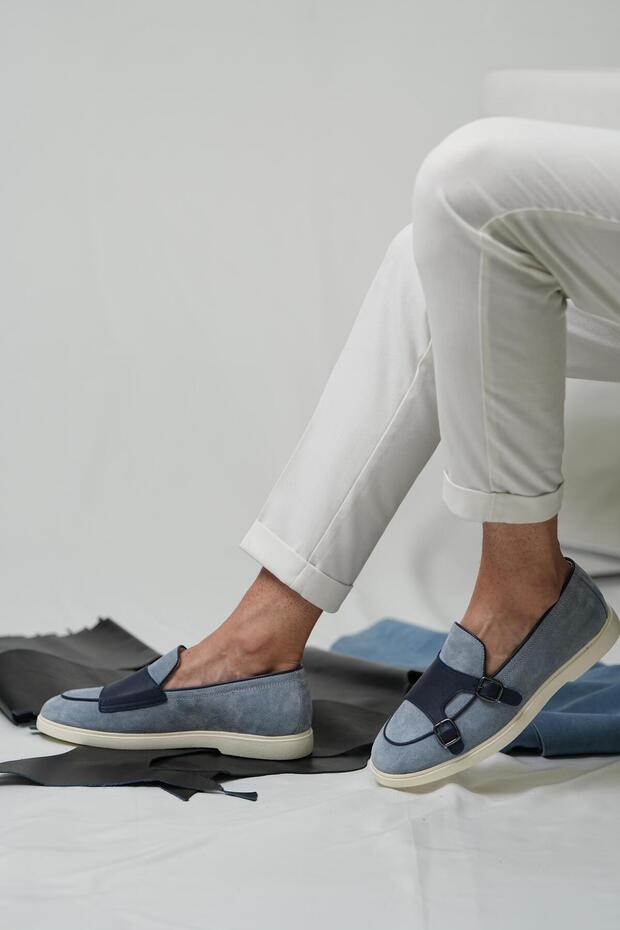 Duncan Model Hakiki Deri El Yapımı Erkek Lacivert Süet Deri Loafer Ayakkabı - 4
