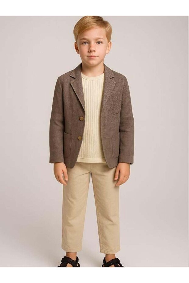Boys' Herringbone Jacket T-Shirt Pants 3-Piece Suit