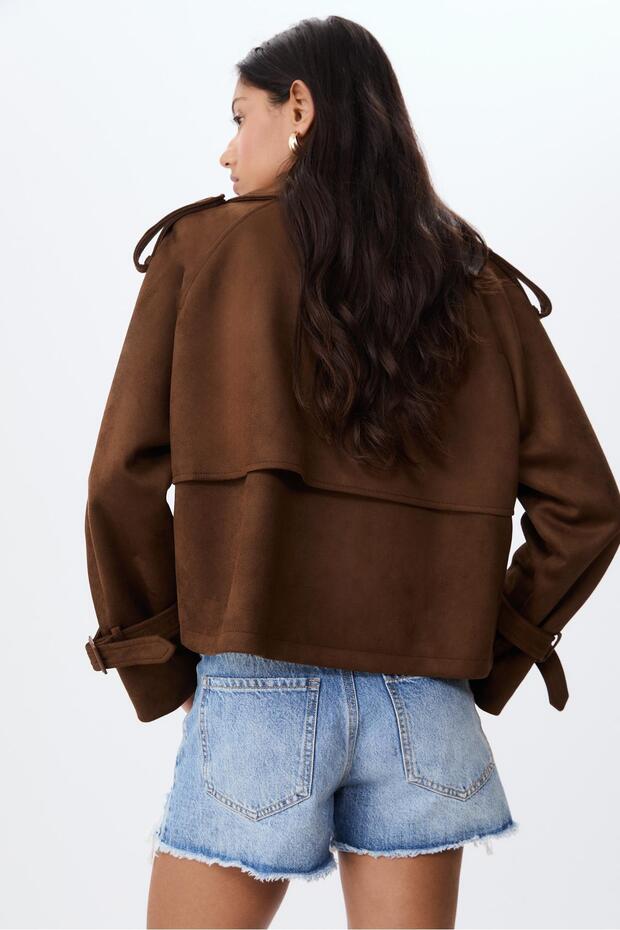 Suni Süet Kısa Trençkot - 5