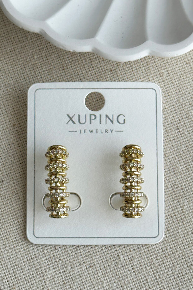 Xuping 14K Çubuk Taşlı Klipsli Kadın Küpe Kararmaz Xuping Takı Küpe - 5