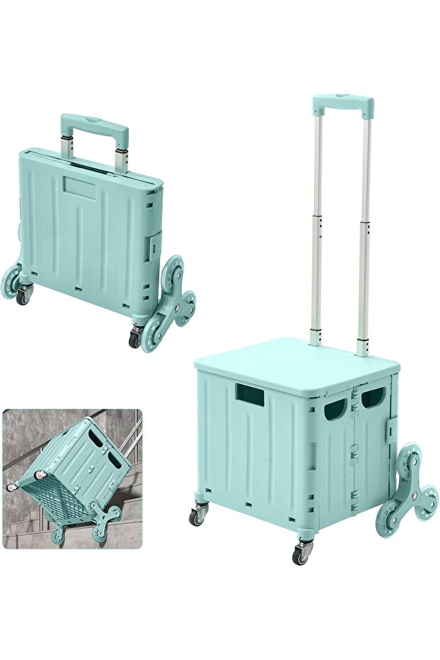 Foldable Shopping Trolley with Lid 45 L Capacity Aluminium Telescopic Handle