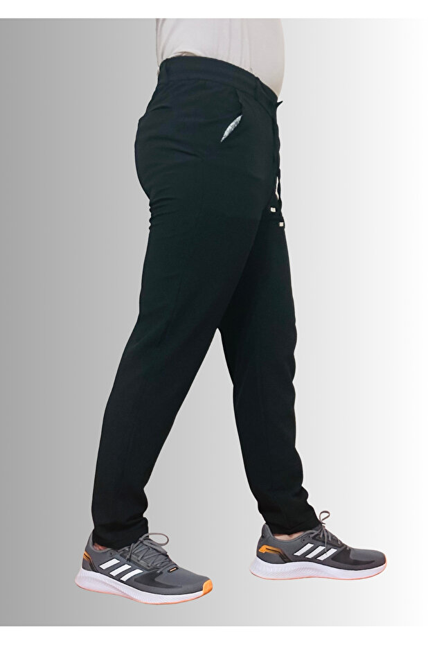 Gofre Kumaş Erkek Jagger Pantolon Yazlık Siyah Jogger Eşofman Pantolon - 5