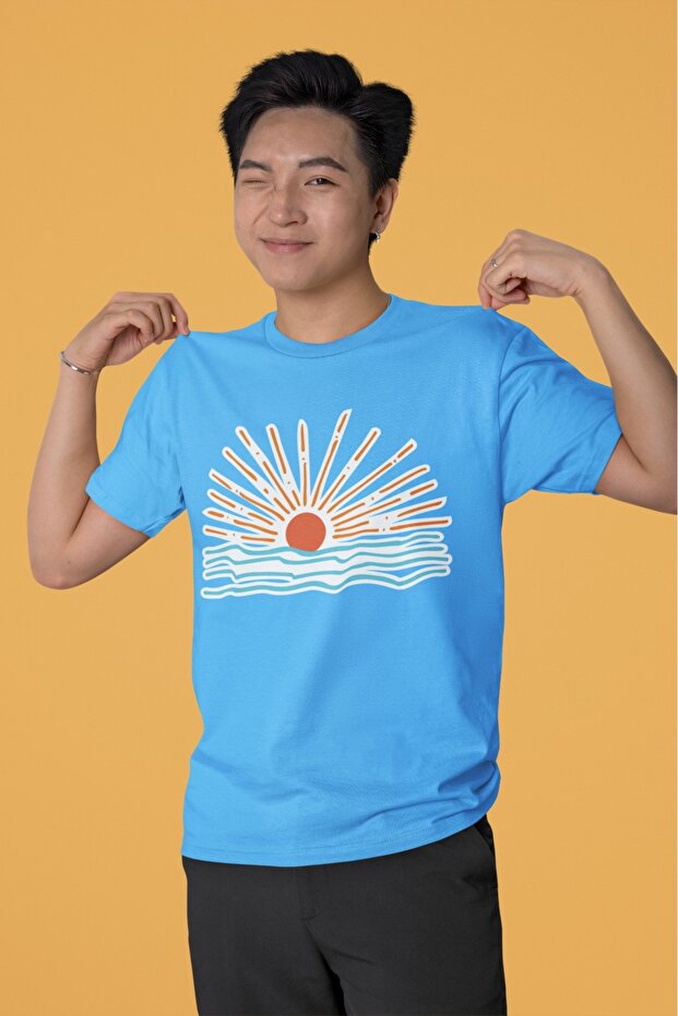 Men/Women Sun2 Transfer Printed Round Neck Short Sleeve T-Shirt