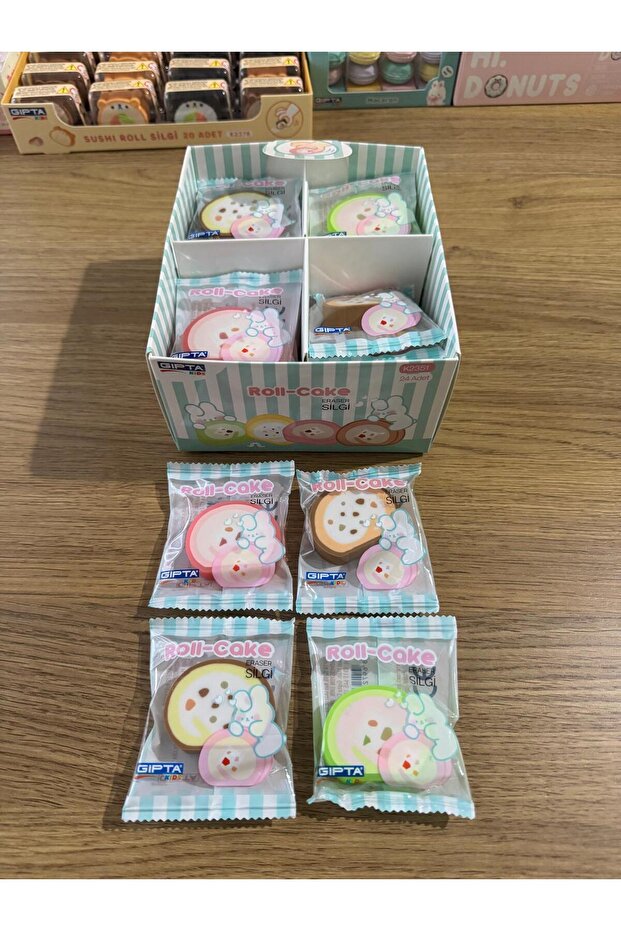 ROLL CAKE ŞEKİLLİ SİLGİ 4 ADET - BEZ ÇANTA HEDİYELİ - 1