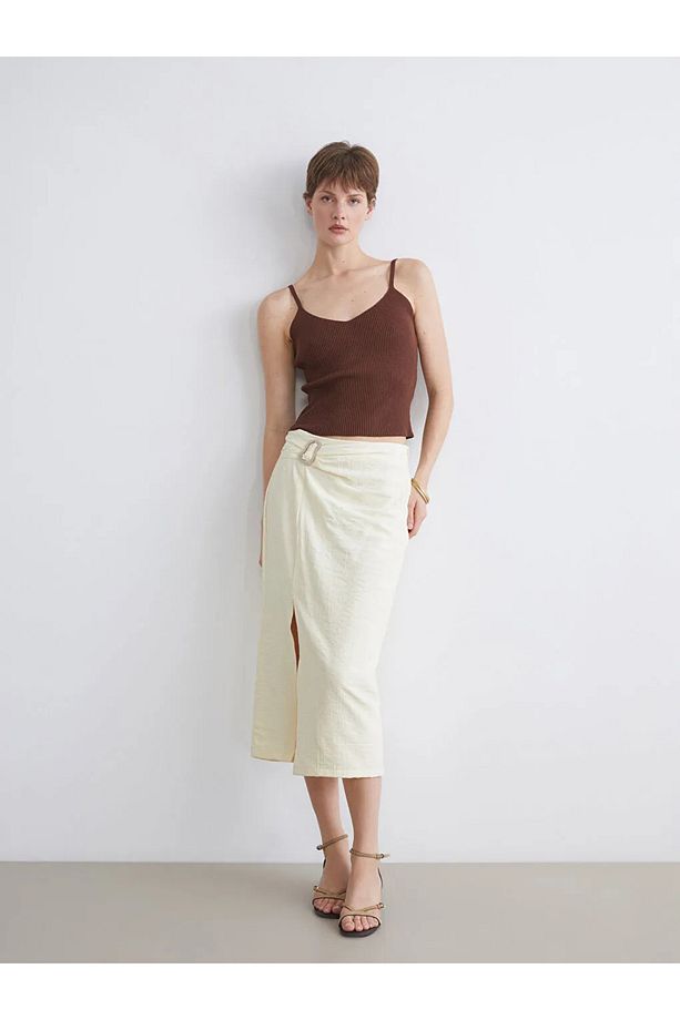 LCWAIKIKI Classic Sari Beli Fermuarlı Dokulu Etek - 2
