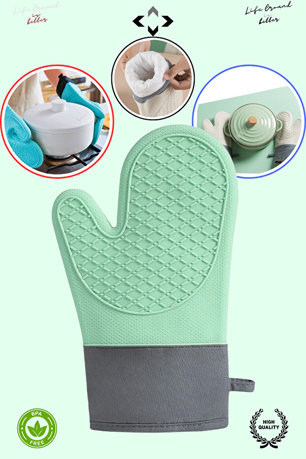 1Pcs Heat Resistant Silicone Oven Mitt Non-Slip Waterproof High Heat Protective Kitchen Gloves