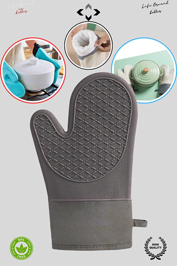 1Pcs Heat Resistant Silicone Oven Mitt Non-Slip Waterproof High Heat Protective Kitchen Gloves