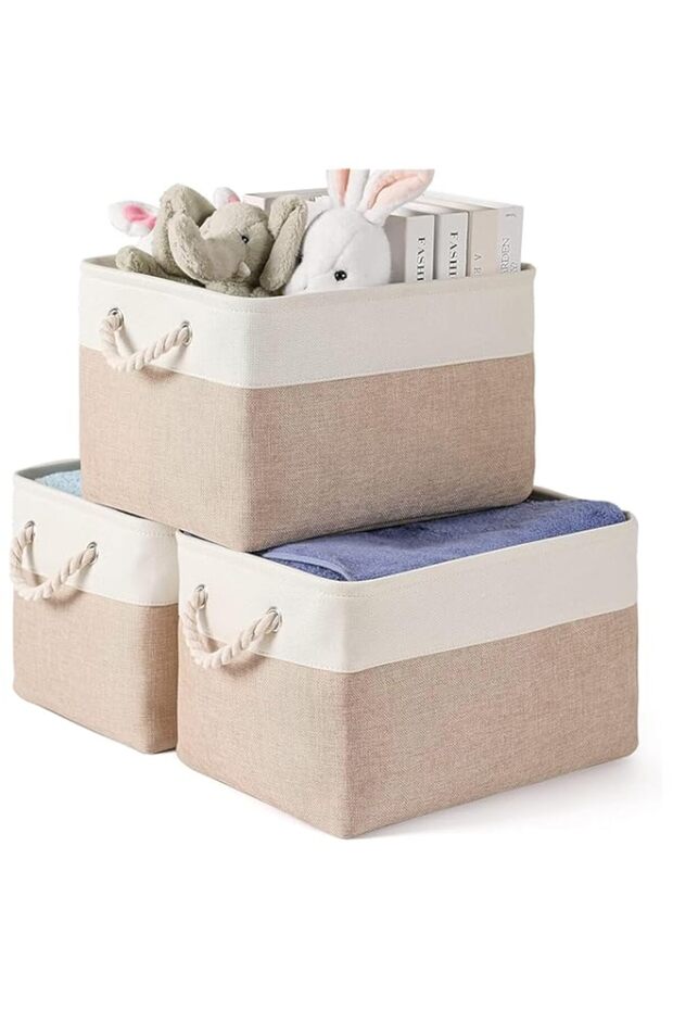 SIMPDIY 3 Pack Storage Basket Bins, Rectangular Collapsible Baskets with Handles, Fabric Storage Ba - 1