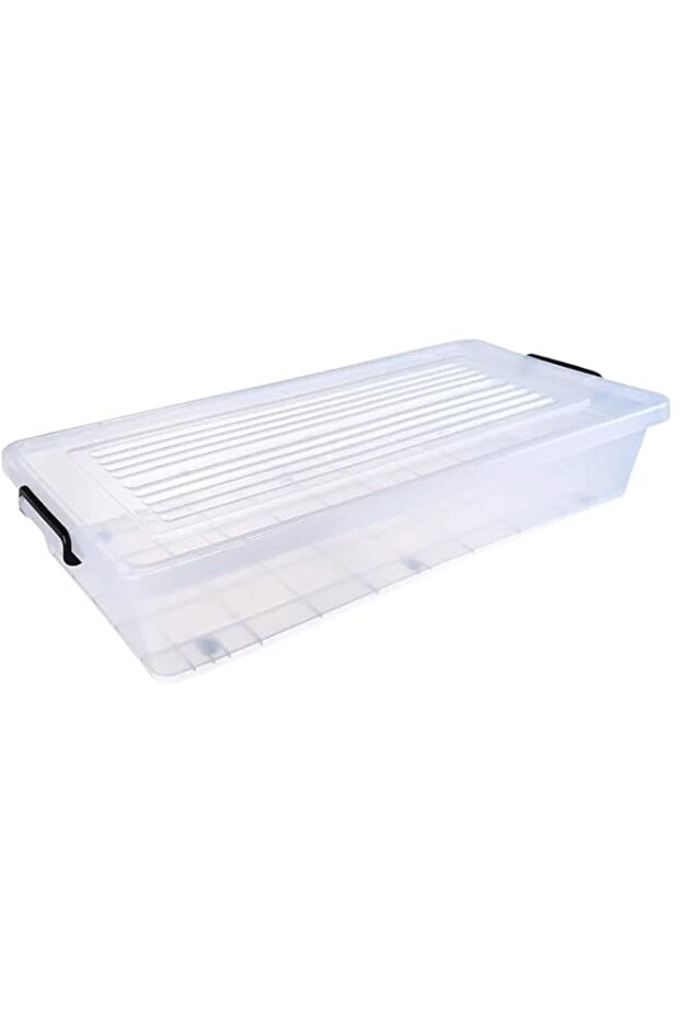 Premify 34L Plastic Storage Box With Lid & Wheels | Slim Under Bed Plastic Organizer – Stackable Tr - 1