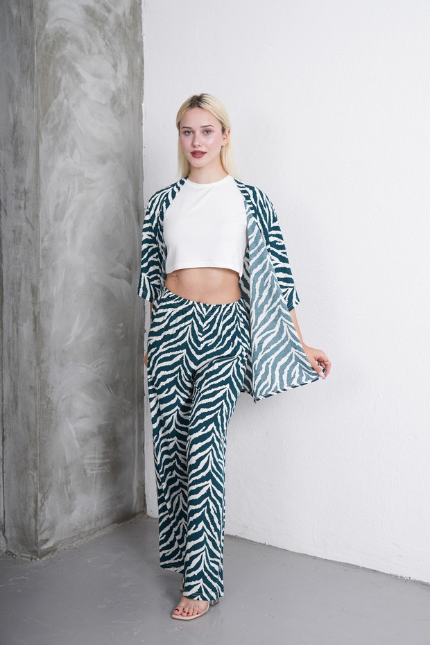 Zigzag Patterned Kimono - Crop Set - 2