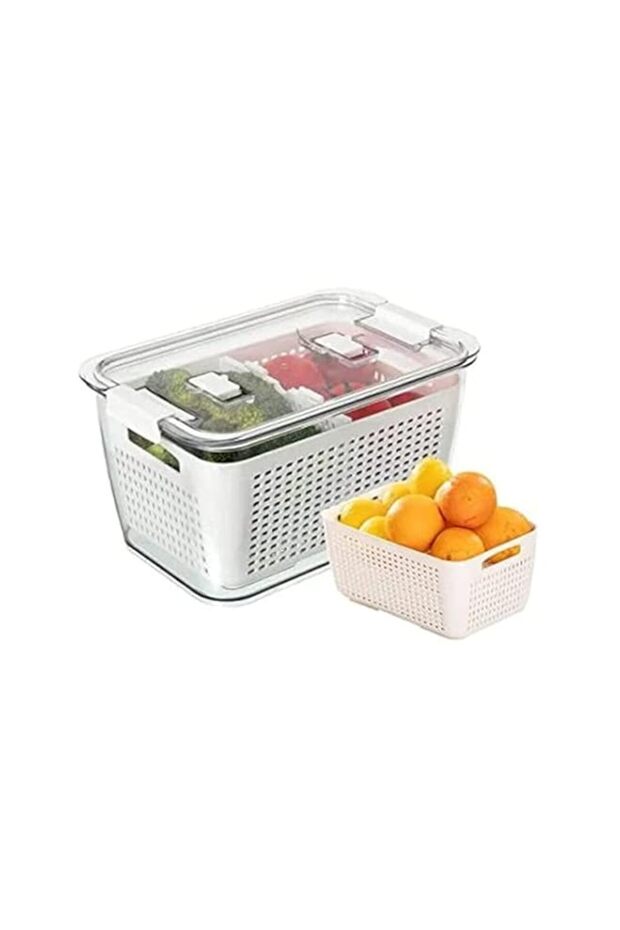Homesmiths Small Fridge Storage Container with Double Layer Fruit Basket 14 x 9.5 x 9cm - 1