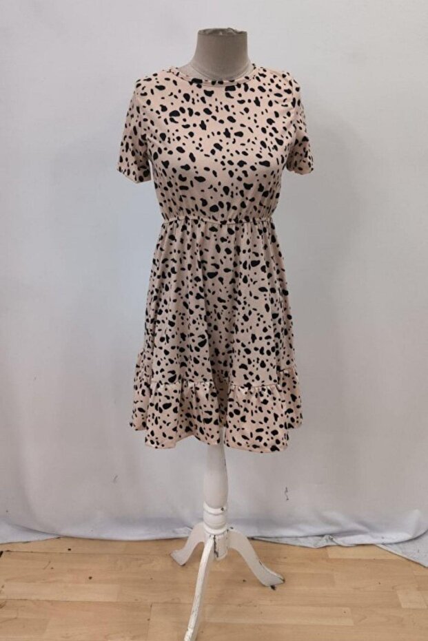 فستان سوليد برقبة دائرية - منقوش - 4