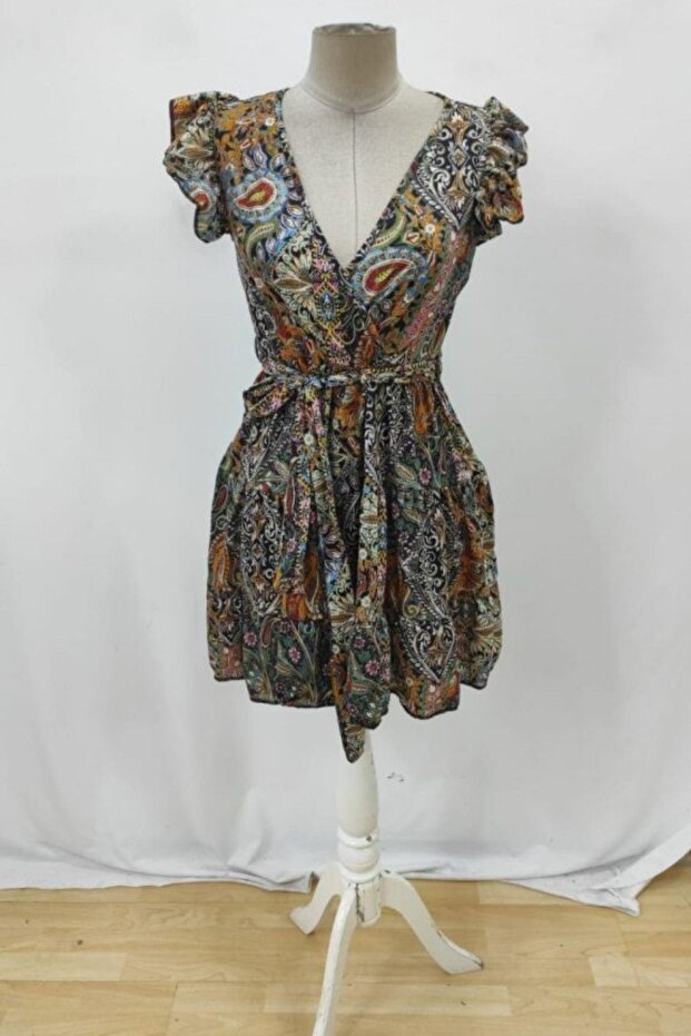 فستان سوليد بطبعة جيرسيه بياقة مزدوجة - منقوش - 4