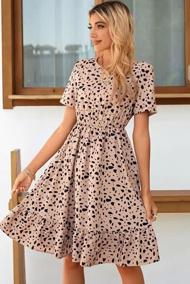 فستان سوليد برقبة دائرية - منقوش - 2