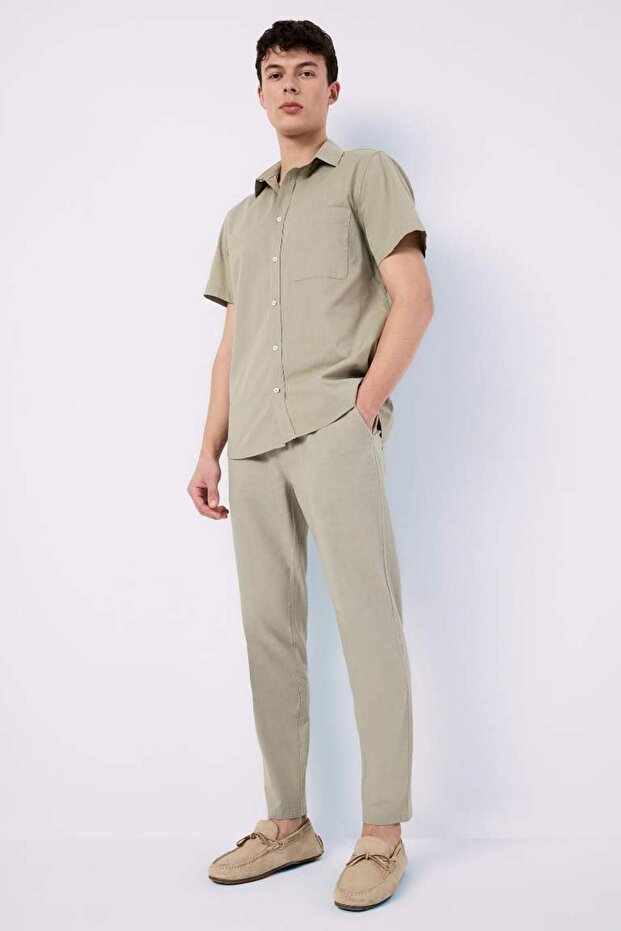 %100 Pamuk Yazlık Jogger Pantolon Dar Paça Beli Bağcıklı Lastikli Cepli Z6475AZ24SP - 1