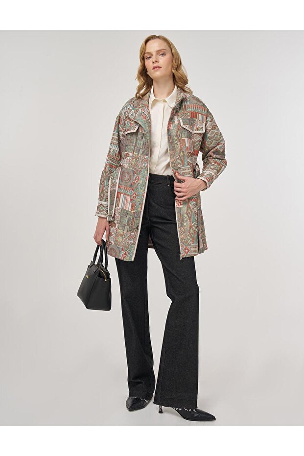 Patterned Stand Collar Jacket Mint - 2