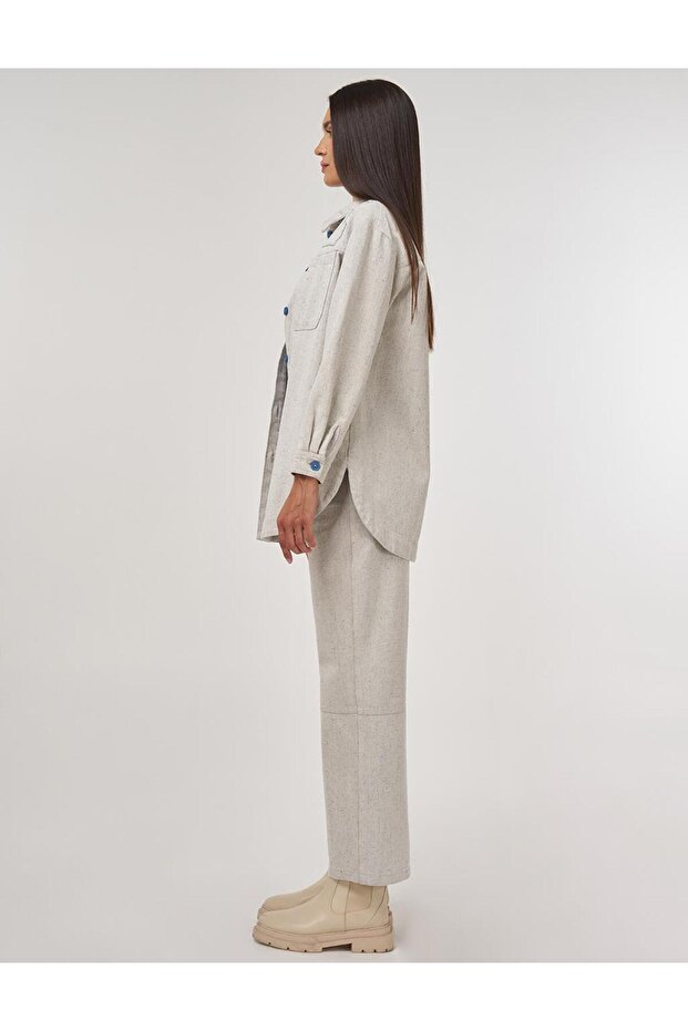 سترة دينم بجيب مزدوج باللون الرمادي - 4