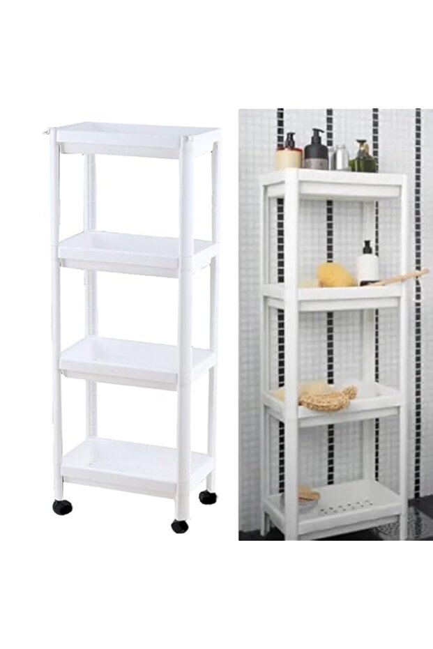 REVHQ 4-Layer Multifunctional Plastic Trolley Ultra-Thin Rolling Storage Rack Rolling Laundry Rack Bathroom Rack Storage Rack Suitable for Bathrooms Laundry Rooms Kitchens and Narrow Places (White)