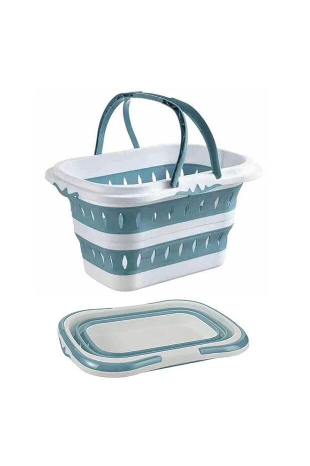 Collapsible Plastic Laundry Baskets with 5 Handles 44L (11.6 gallon), Smart Space Saving Deisgn Washing Bin Kitchen Storage, Large Folding Pop Up Laundry Hamper for Bedroom and Bathroom (Blue)