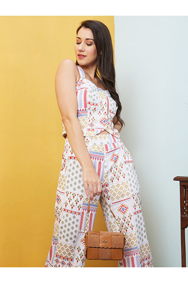 تنسيقات بلوزة وبنطلون Palazzos بطبعة رقعة متقاطعة من الخلف - 6