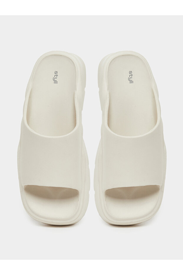 Women Beige Basic Flatform Slides - 5