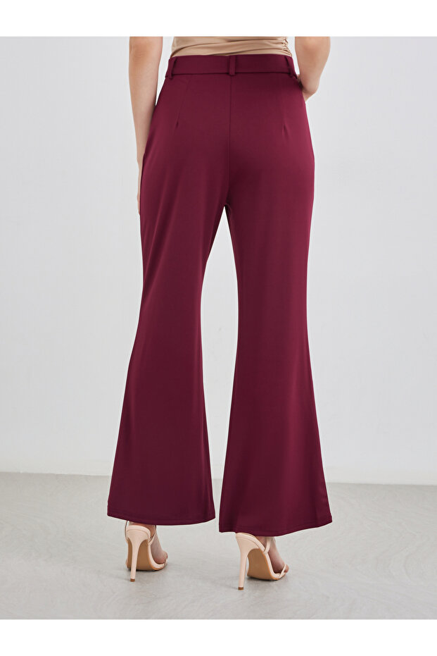 Solid Flat Front Flared Pants - 4