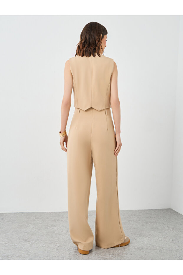 طقم صديري وبنطال بأزرار أمامية سادة - 4