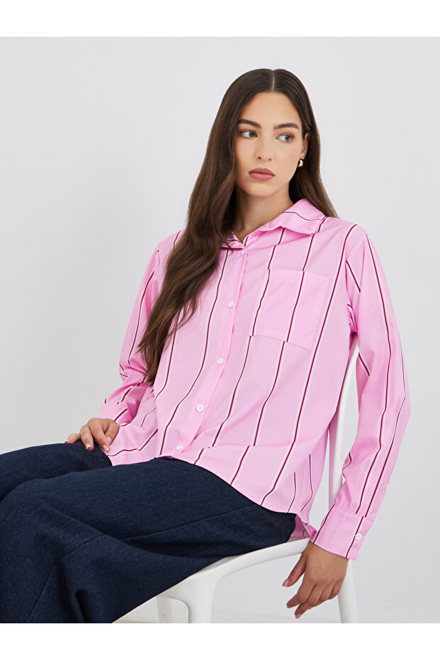 Striped Spread Collar Long Sleeve Shirt