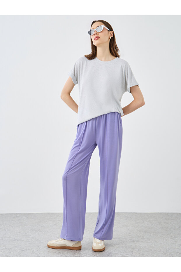 Women Purple Solid Drawstring Waist Straight Joggers