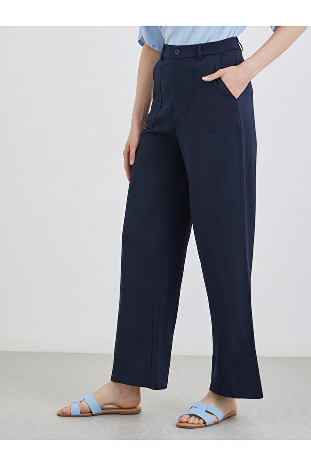 Solid Flat Front Wide Leg Pants - 2
