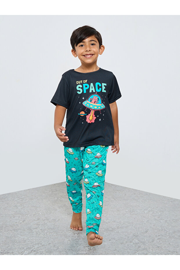 Space Graphic Print T-Shirt and Pyjama Set